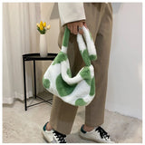 Heart Print Fluffy Sweet Casual Shoulder Bag for Girls