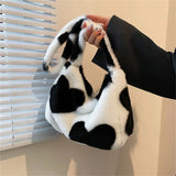 Heart Print Fluffy Sweet Casual Shoulder Bag for Girls