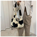 Heart Print Fluffy Sweet Casual Shoulder Bag for Girls