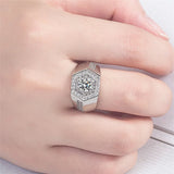 Geometric Zircon Diamond Men's Ring Silver Wedding Band