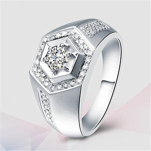 Geometric Zircon Diamond Men's Ring Silver Wedding Band