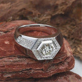 Geometric Zircon Diamond Men's Ring Silver Wedding Band