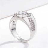 Geometric Zircon Diamond Men's Ring Silver Wedding Band
