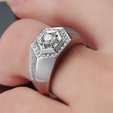 Geometric Zircon Diamond Men's Ring Silver Wedding Band
