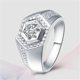Geometric Zircon Diamond Men's Ring Silver Wedding Band