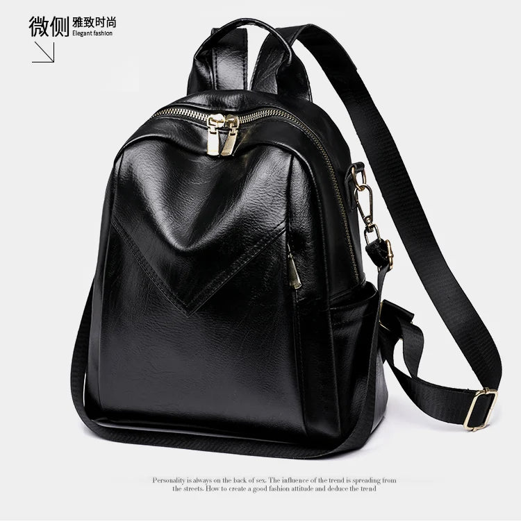 Soft Leather PU Backpack for Women Large Capacity Travel Schoolbag