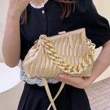 Triangle Pleat Ladies Handbags Thick Chain Female Clutch Bag PU Leather