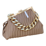 Triangle Pleat Ladies Handbags Thick Chain Female Clutch Bag PU Leather