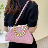 Triangle Pleat Ladies Handbags Thick Chain Female Clutch Bag PU Leather