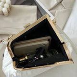 Triangle Pleat Ladies Handbags Thick Chain Female Clutch Bag PU Leather