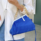 Triangle Pleat Ladies Handbags Thick Chain Female Clutch Bag PU Leather