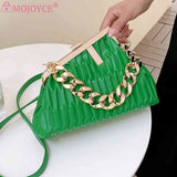 Triangle Pleat Women Crossbody Bag Thick Chain Small Tote Soft PU Leather
