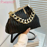 Triangle Pleat Women Crossbody Bag Thick Chain Small Tote Soft PU Leather