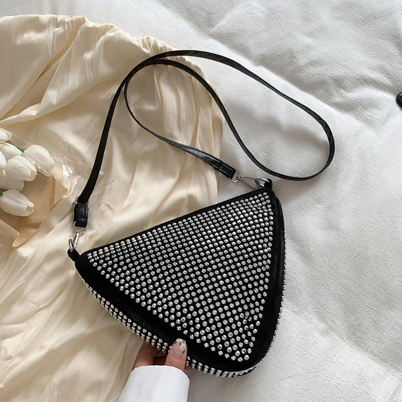 Triangle Rhinestones Shoulder Bag Women Girl Zipper Shopping Messenger Handbag