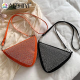 Triangle Rhinestones Shoulder Bag Women Girl Zipper Shopping Messenger Handbag