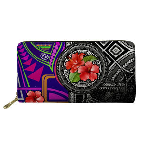 Tribal Flower Print Leather Wallet Women Long Zipper Wallets Coin Purse