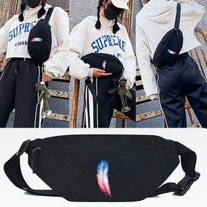 Feather Print Waist Bag Tricolor Unisex Chest Pack Bum Packs Zipper Hip Hop Bag