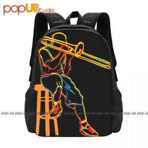 Trombone Psychedelic Backpack Large Capacity School Gym Tote Bag