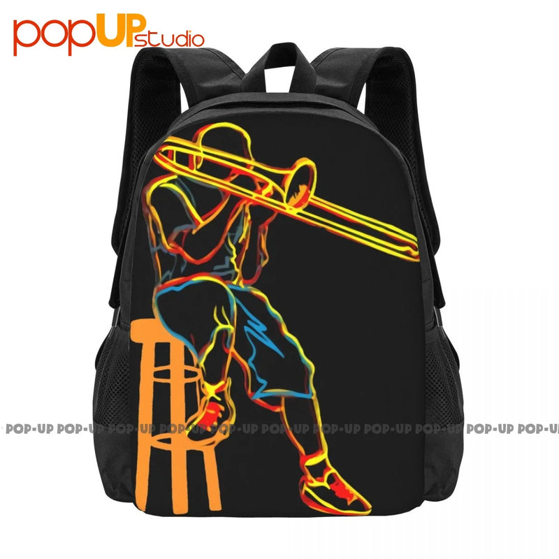 Trombone Psychedelic Backpack Large Capacity School Creative Gym Tote Bag
