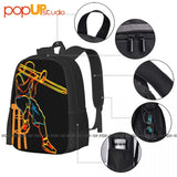 Trombone Psychedelic Backpack Large Capacity School Gym Tote Bag