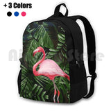 Flamingo & Palm Tree Leaves Green Outdoor Hiking Backpack