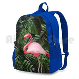Flamingo & Palm Tree Leaves Green Outdoor Hiking Backpack