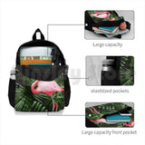 Flamingo & Palm Tree Leaves Green Outdoor Hiking Backpack