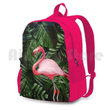 Flamingo & Palm Tree Leaves Green Outdoor Hiking Backpack