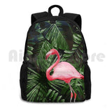 Flamingo & Palm Tree Leaves Green Outdoor Hiking Backpack