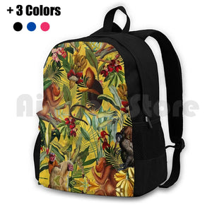 Tropical Monkey Jungle Pattern-Yellow Hiking Backpack