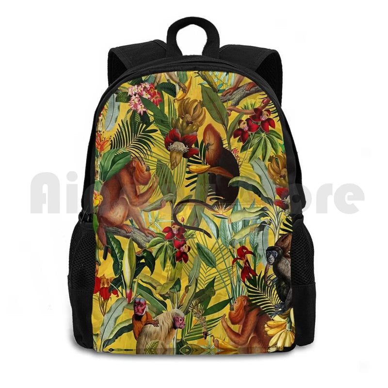 Tropical Monkey Jungle Pattern-Yellow Hiking Backpack