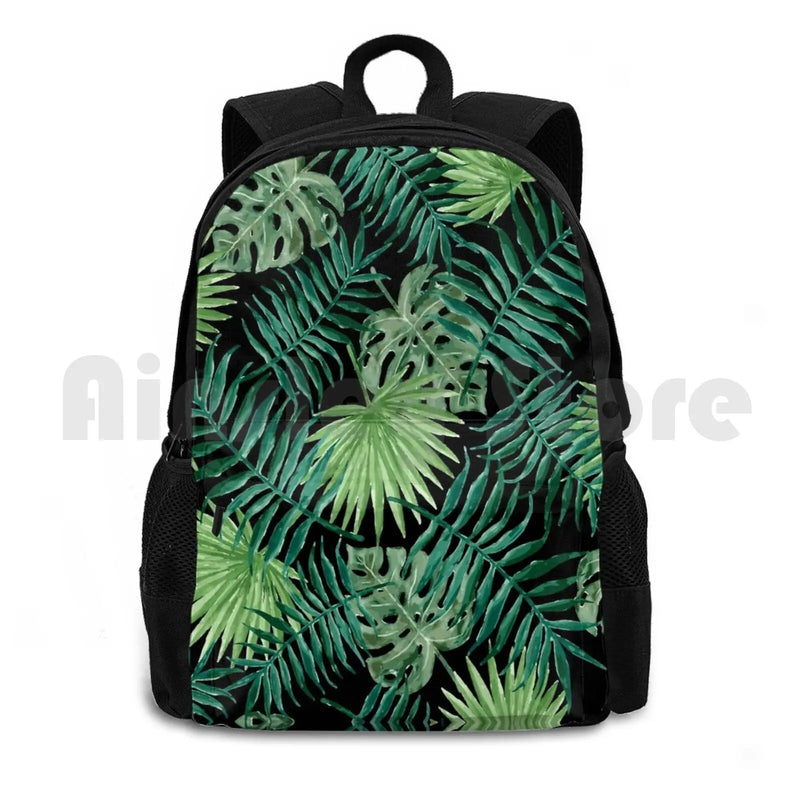 Outdoor Hiking Backpack with Tropical Palm Fronds and Ferns