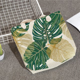 Turtle Leaf Print Handbags Linen Women Tote Bag Plant Green Leaves Shoulder Bag