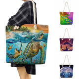 Turtle Whale Print Handbags Foldable Women Shopping Bag