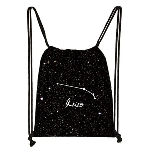 Constellations Zodiac Sign Backpack for Girls Galaxy Drawstring Bag