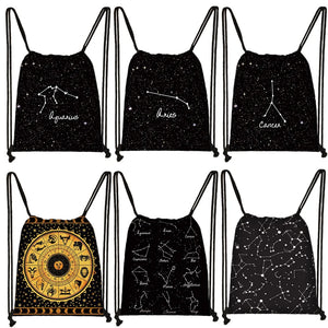 Constellations Zodiac Sign Backpack for Girls Galaxy Drawstring Bag