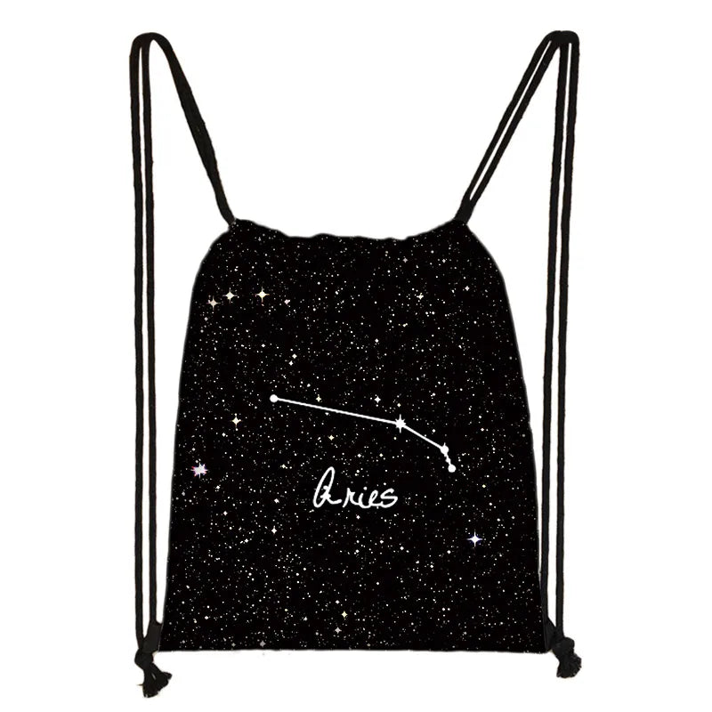 Constellations Zodiac Sign Backpack for Girls Galaxy Drawstring Bag