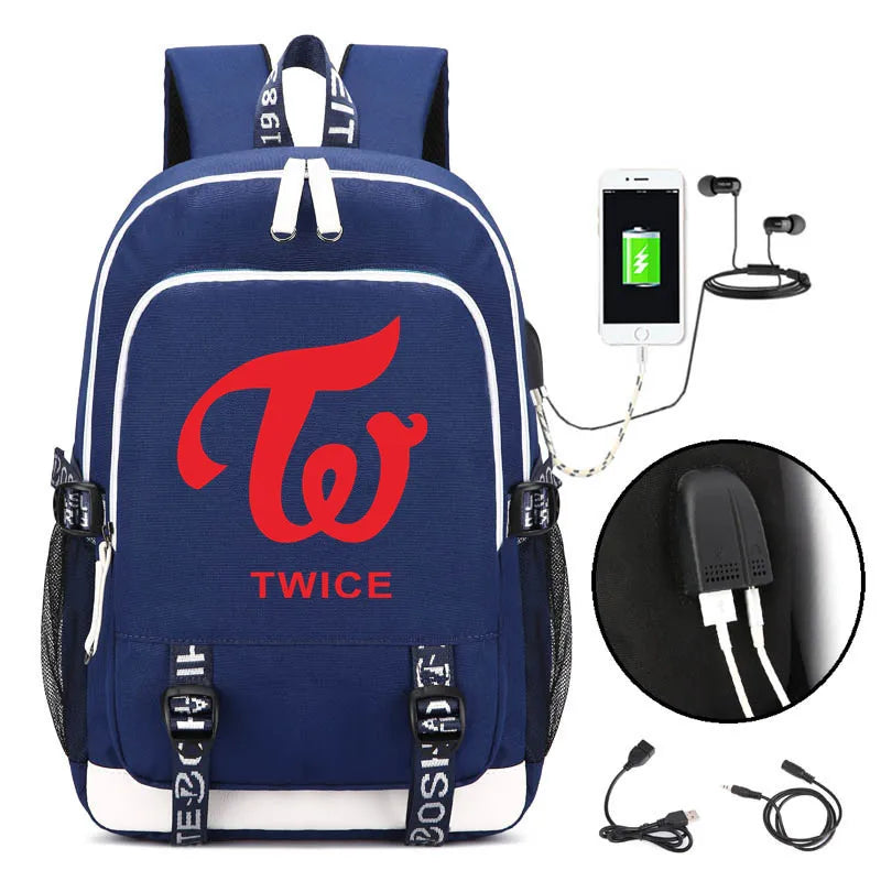 Twice Star Rucksack Backpack Bag w/ USB Port Teenagers Student School Bags