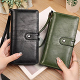 Women's Two Fold Long Wallet PU Wrist Bag Clutch Wallets