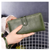 Women's Two Fold Long Wallet PU Wrist Bag Clutch Wallets
