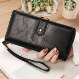 Women's Two Fold Long Wallet PU Wrist Bag Clutch Wallets