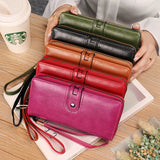 Women's Two Fold Long Wallet PU Wrist Bag Clutch Wallets