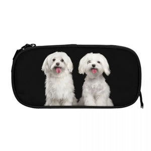 Happy Maltese Dogs Zipper Pen Bag Student School Anime Stationery Gift
