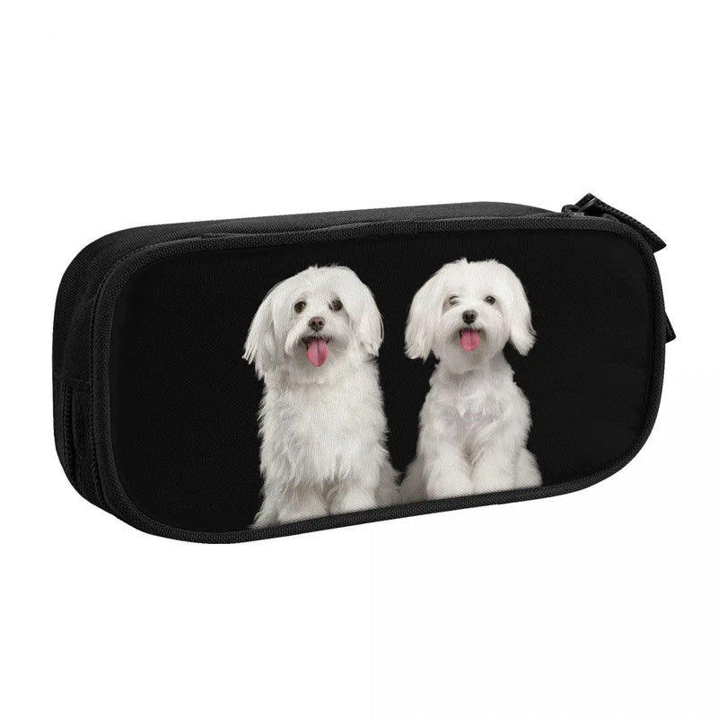 Happy Maltese Dogs Zipper Pen Bag Student School Anime Stationery Gift