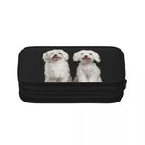 Happy Maltese Dogs Zipper Pen Bag Student School Anime Stationery Gift