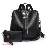 Two-Piece Set Large Bags with Pockets Multipurpose PU Leather School Bags