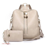 Two-Piece Set Large Bags with Pockets Multipurpose PU Leather School Bags