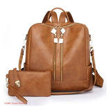 Two-Piece Set Large Bags with Pockets Multipurpose PU Leather School Bags
