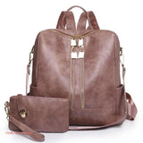 Two-Piece Set Large Bags with Pockets Multipurpose PU Leather School Bags