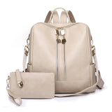 Two-Piece Set Large Bags with Pockets Multipurpose PU Leather School Bags